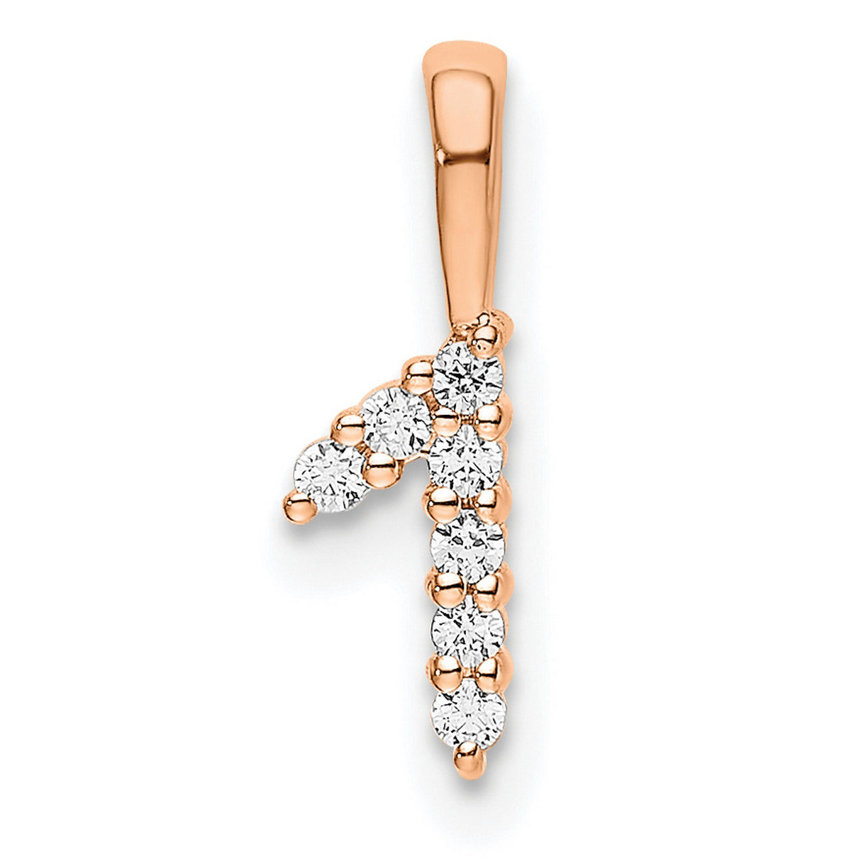 14k Rose Gold Number 1 Pendant with Round Cut White Diamonds, Symbolic Charm for Women
