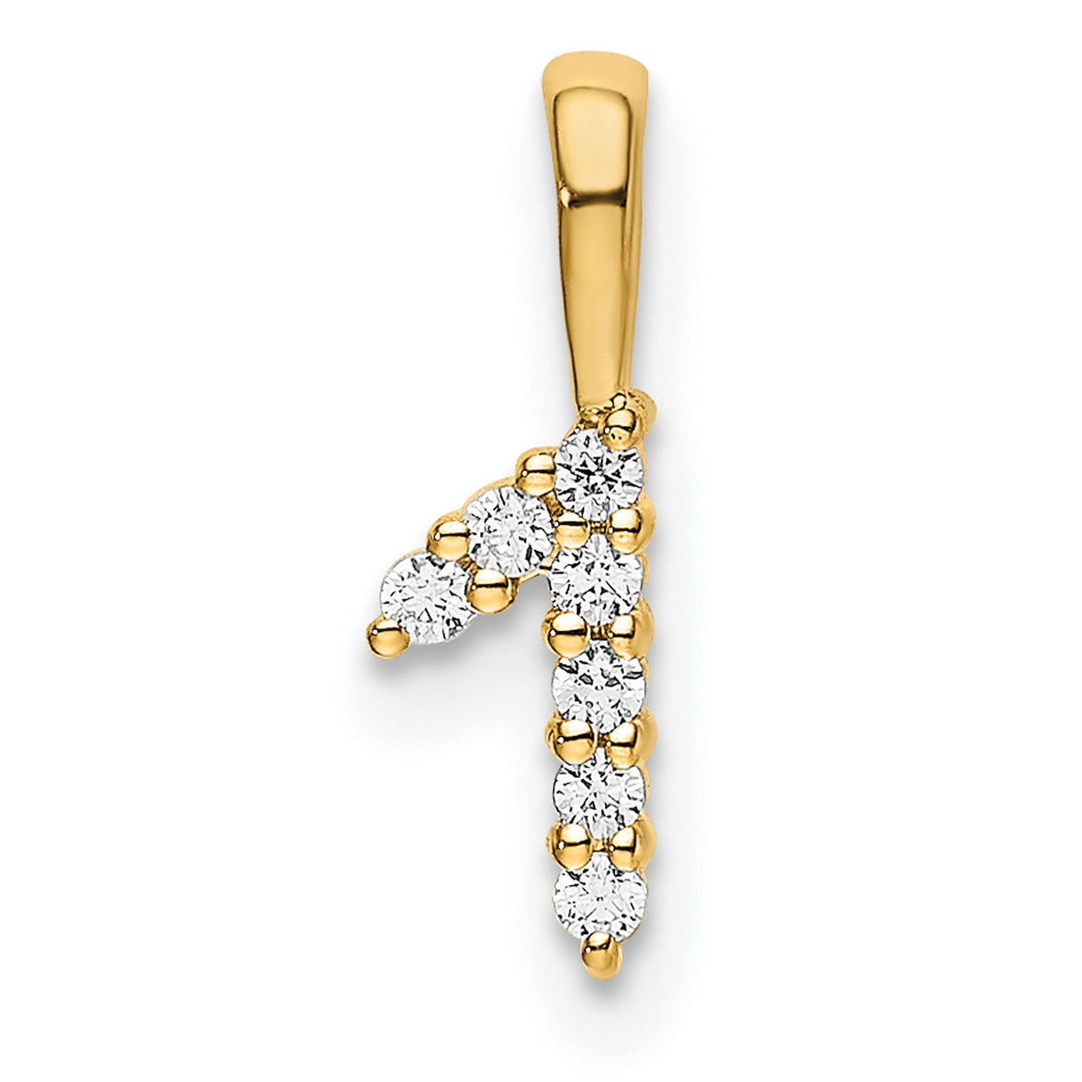 14k Yellow Gold Number One Pendant with Diamond Accents, Polished Bail Design