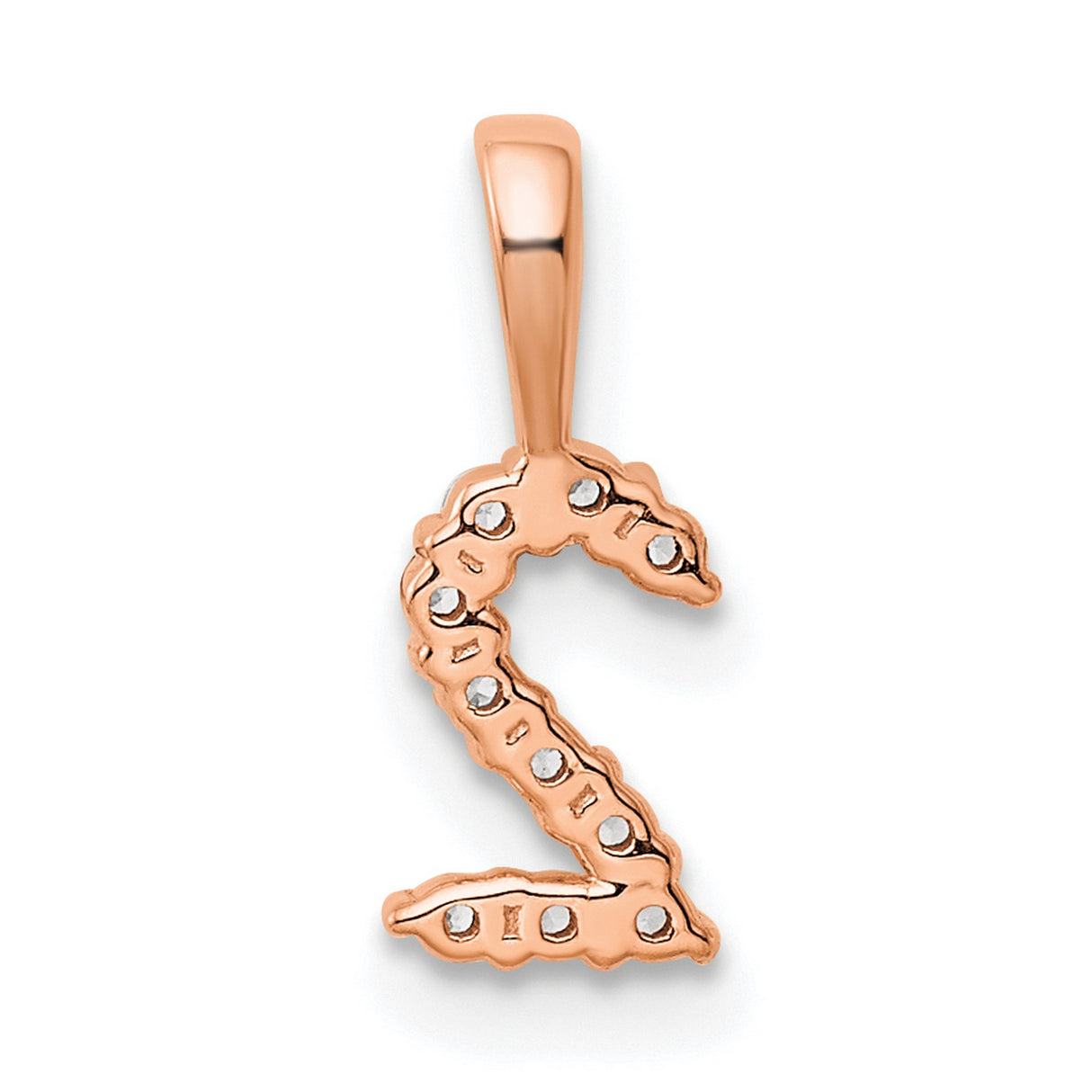 14k Rose Gold Number 2 Pendant with Pavé Diamond Accents, Minimalist Charm for Women