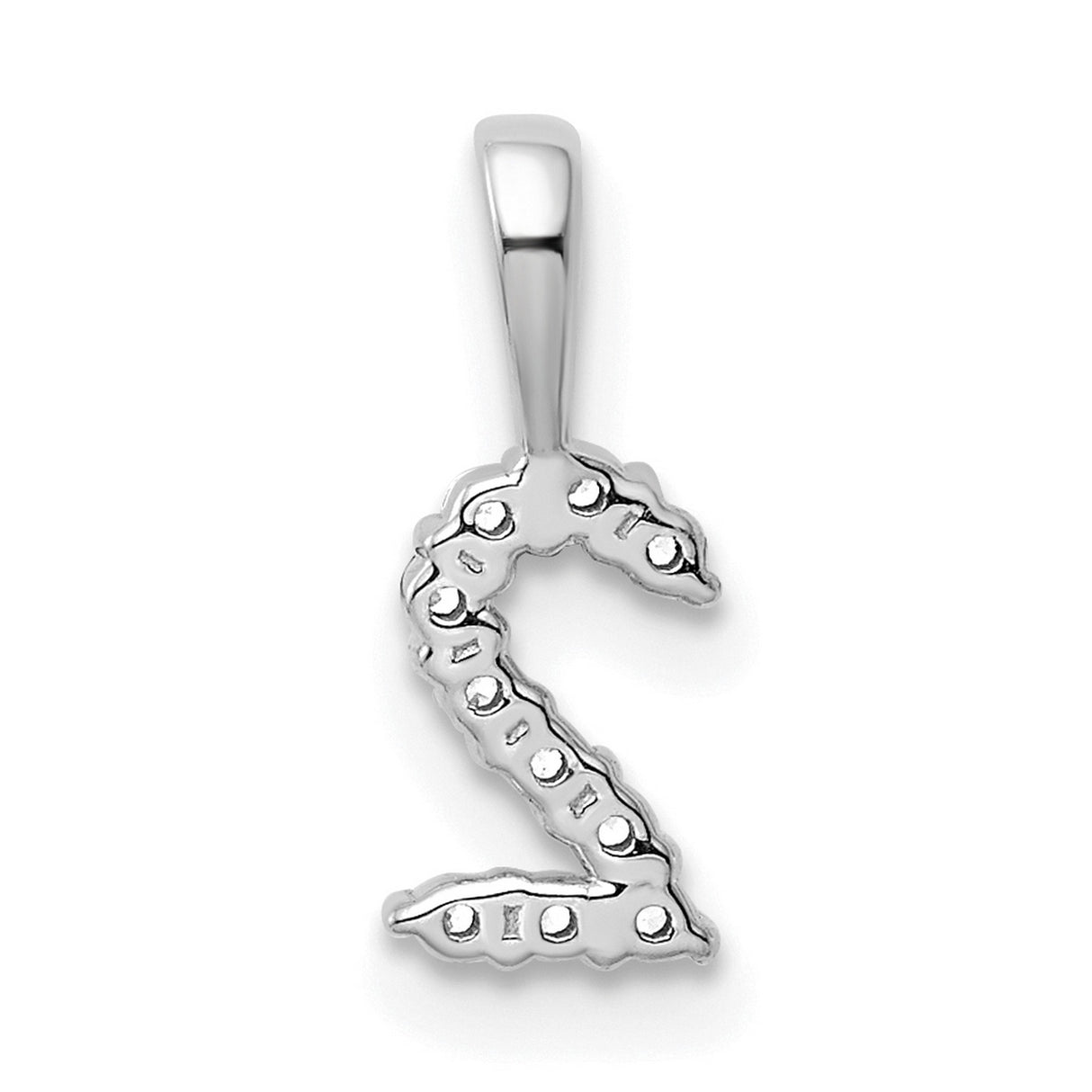 14k White Gold Number 2 Pendant with Round Cut Diamonds, Modern Numeric Charm