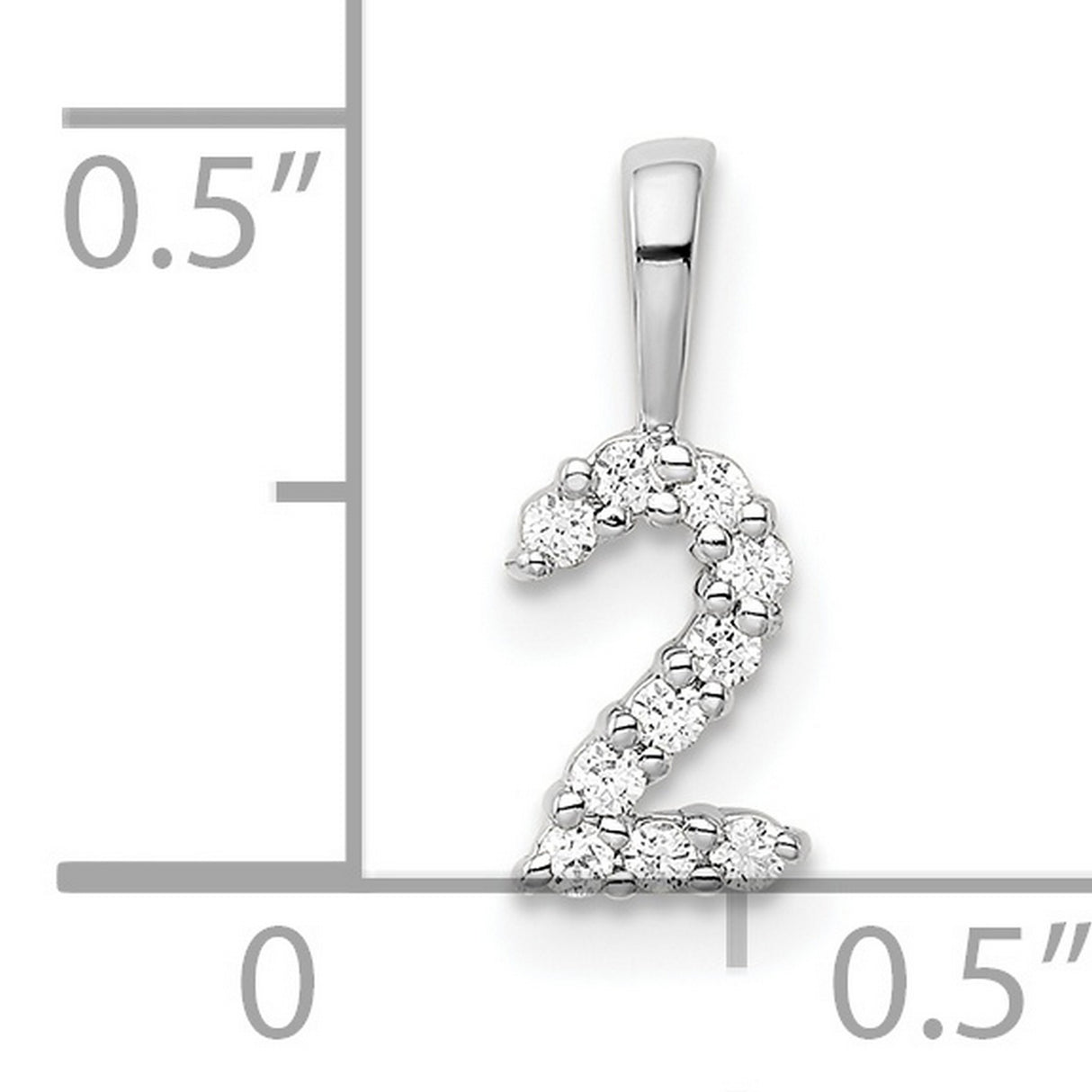 14k White Gold Number 2 Pendant with Round Cut Diamonds, Modern Numeric Charm