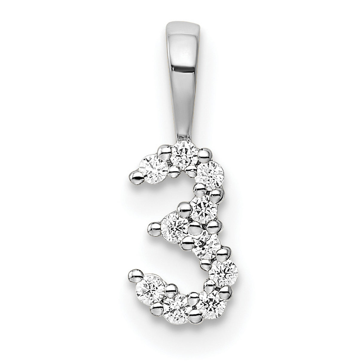 14k White Gold Number 3 Pendant with Round Cut Diamond Accents, Sentimental Charm Jewelry