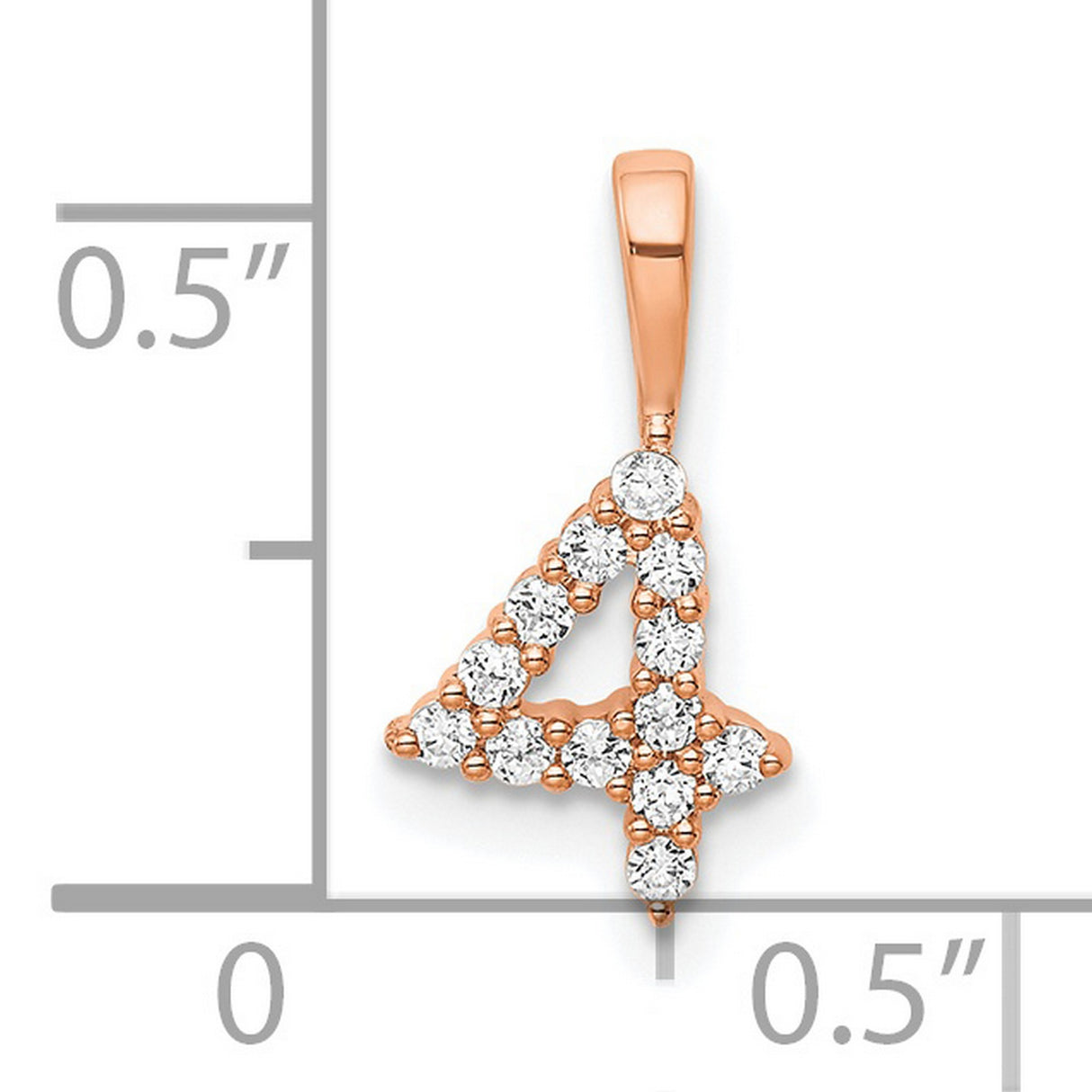 14k Rose Gold Number 4 Pendant with White Diamonds, Pavé Set Numeric Charm