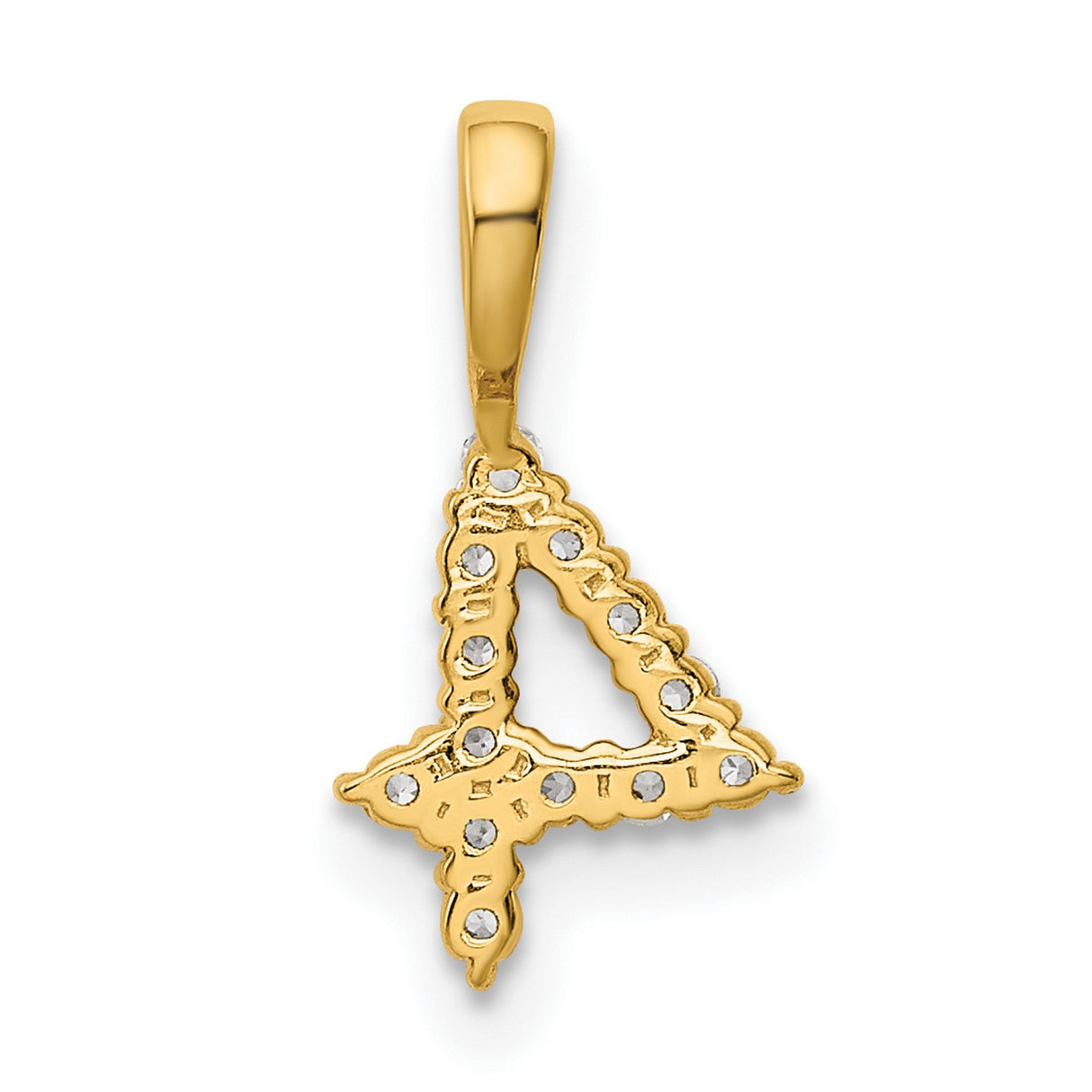 14k Yellow Gold Number 4 Pendant with Prong Set Round Cut White Stones, Polished Numeral Charm