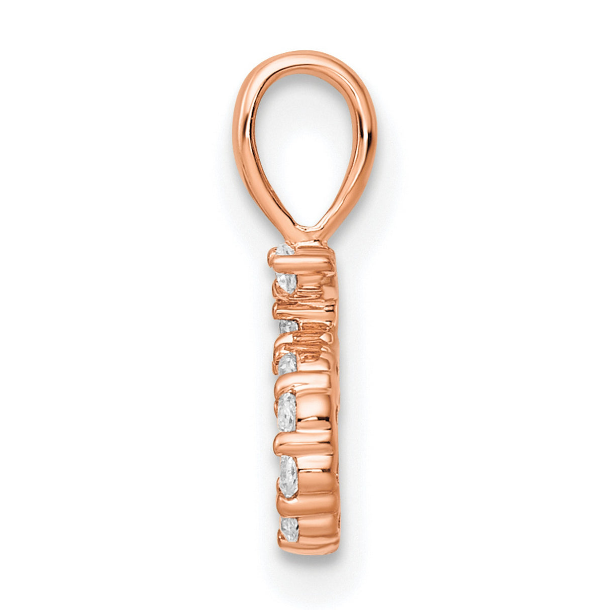 14k Rose Gold Number 5 Pendant with Round Cut White Gemstones in Prong Setting