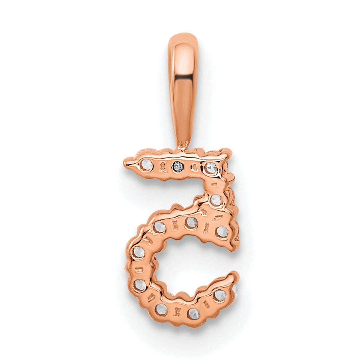 14k Rose Gold Number 5 Pendant with Round Cut White Gemstones in Prong Setting