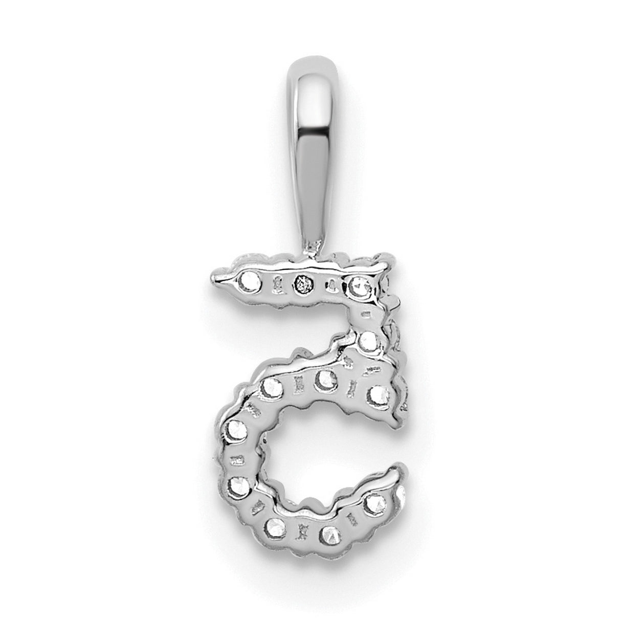 14k White Gold Number 5 Pendant with Round Cut Diamonds, Prong Set Lucky Numerology Charm