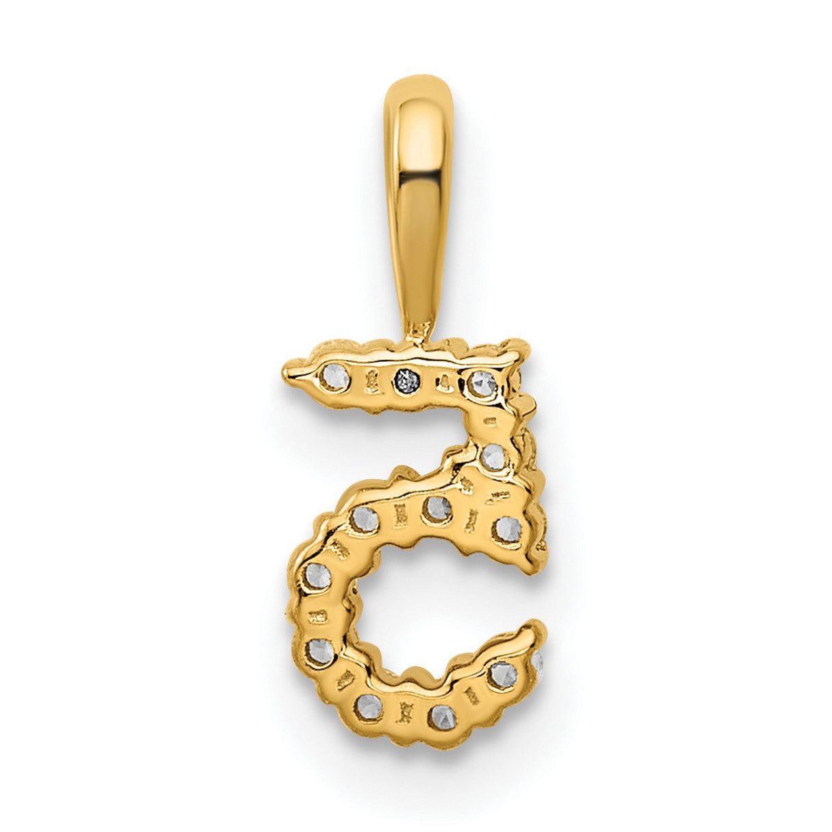 14k Yellow Gold Number 5 Pendant with Round White Stones, Custom Numeric Charm