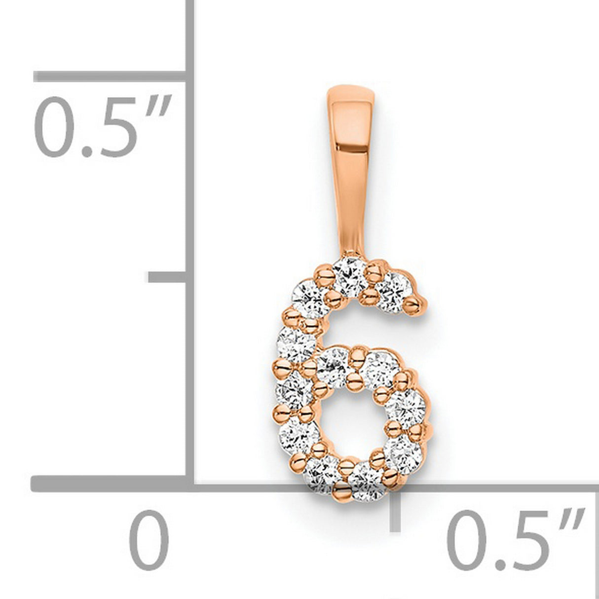 14k Rose Gold Number 6 Pendant with Round Cut Diamonds in Pave Setting