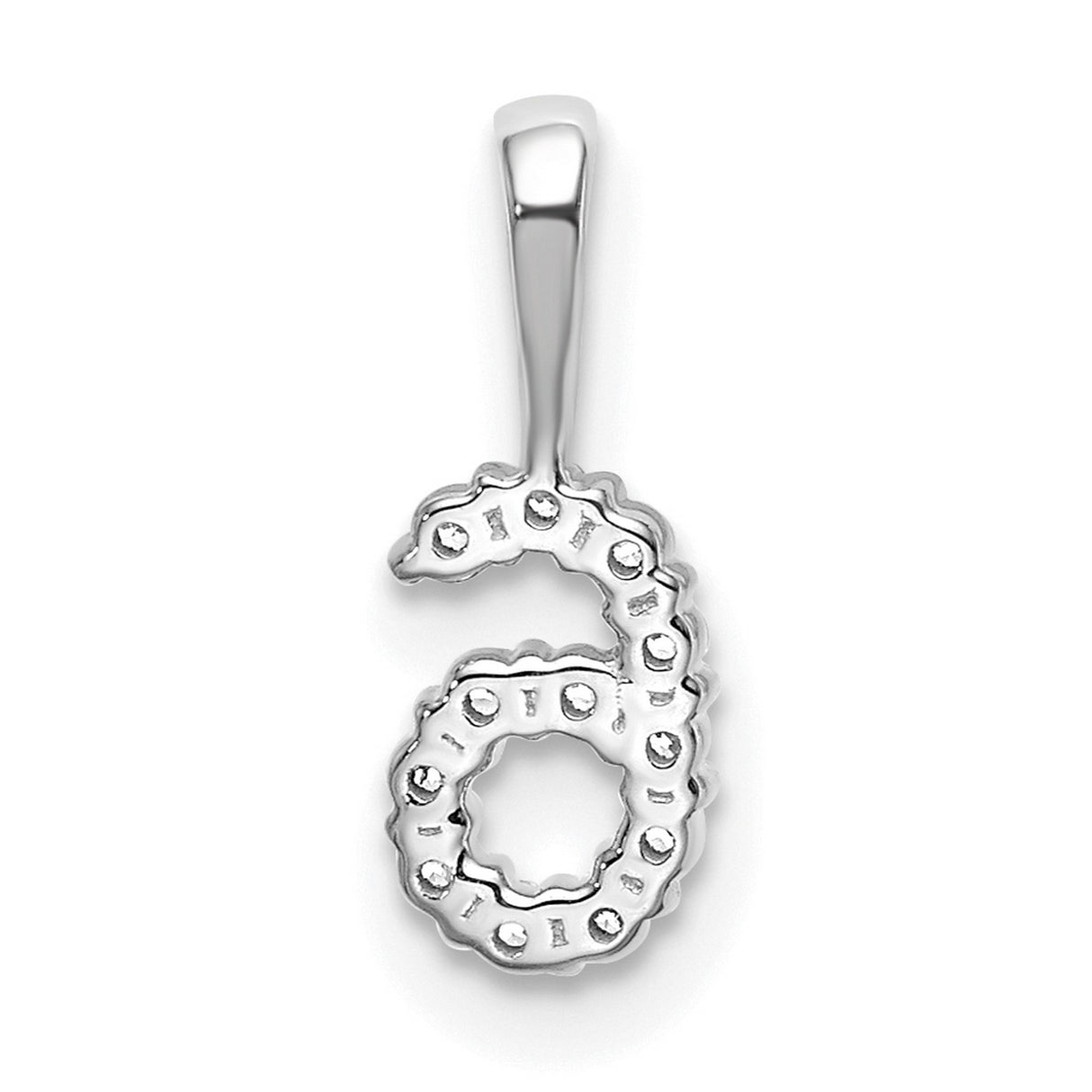 14k White Gold Number 6 Pendant with Round Diamonds, Sleek Bail, Unisex Charm