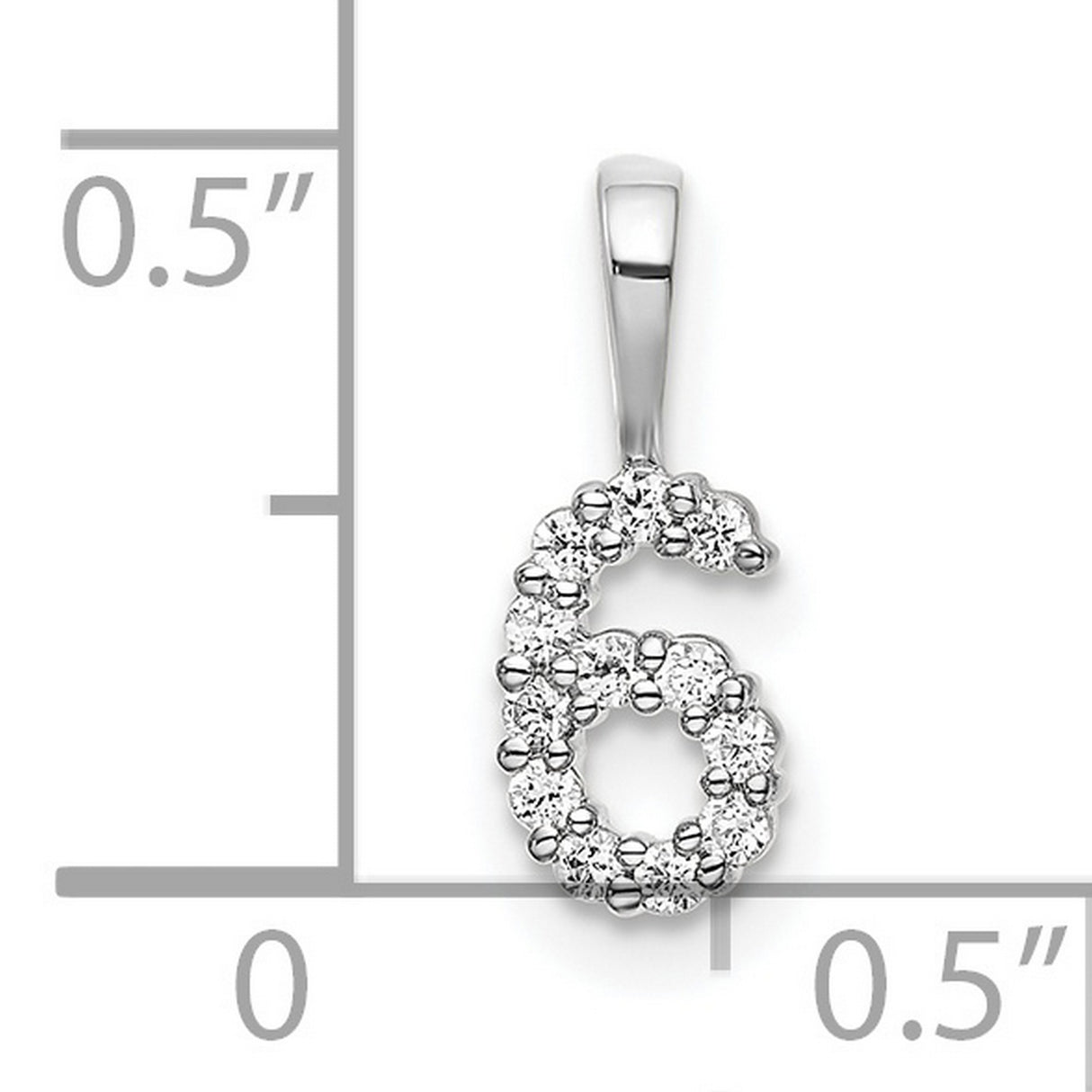14k White Gold Number 6 Pendant with Round Diamonds, Sleek Bail, Unisex Charm