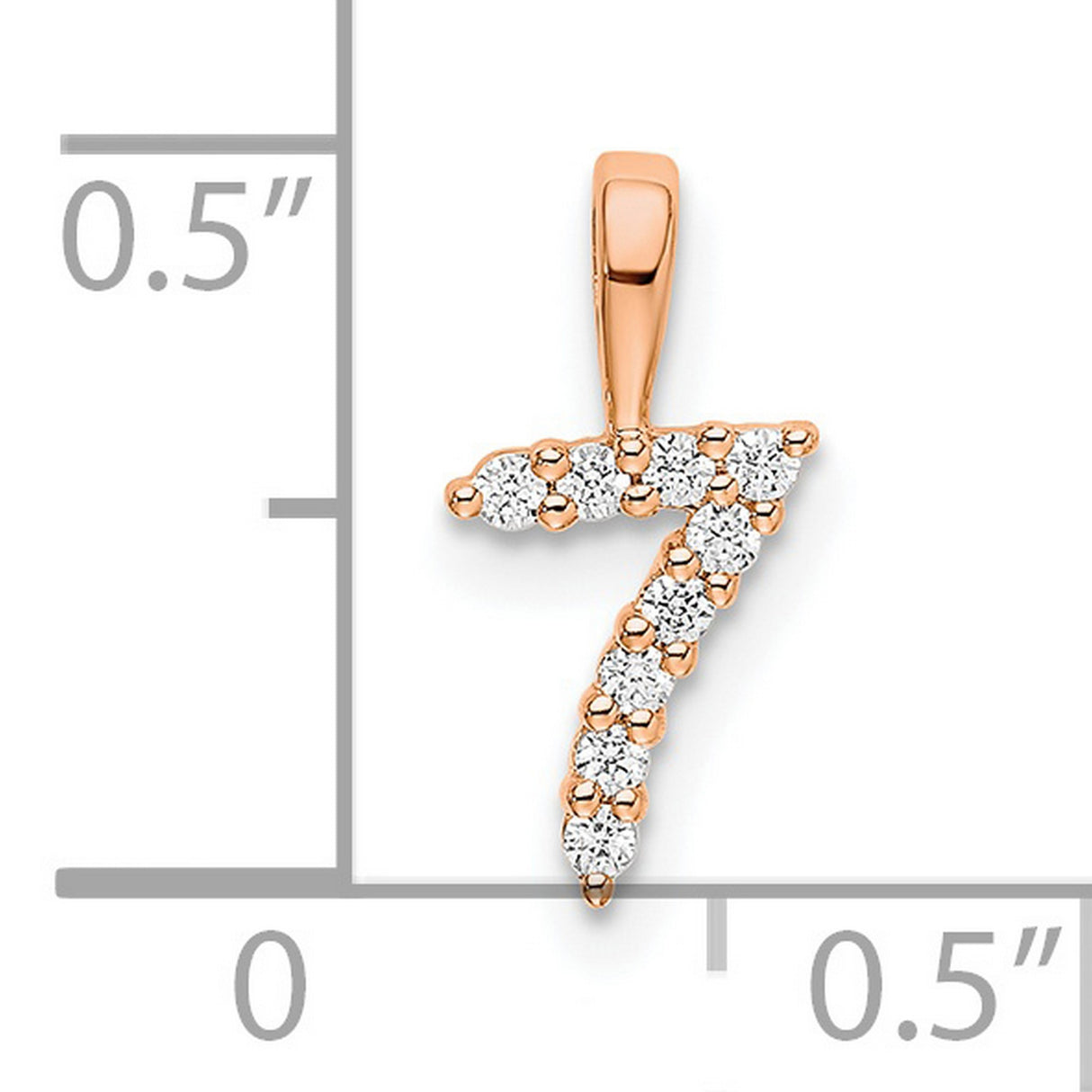 14k Rose Gold Number 7 Pendant with Round White Diamonds, Spiritual Numeric Charm for Women