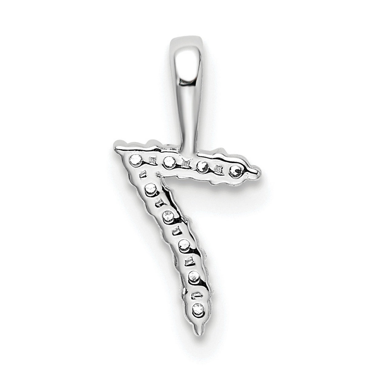 14k White Gold Number 7 Pendant with Round Cut Diamonds, Lucky Charm Angel Number Jewelry