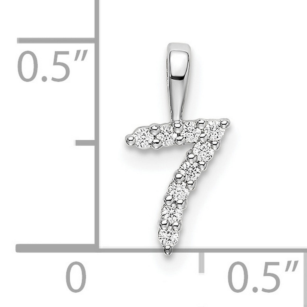 14k White Gold Number 7 Pendant with Round Cut Diamonds, Lucky Charm Angel Number Jewelry