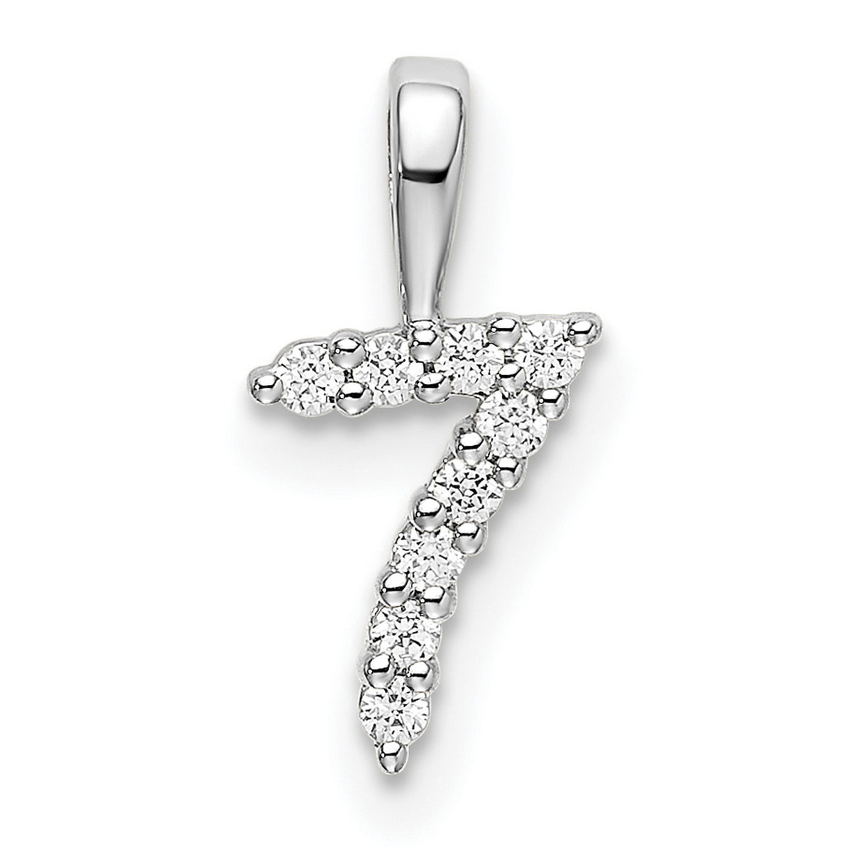 14k White Gold Number 7 Pendant with Round Cut Diamonds, Lucky Charm Angel Number Jewelry