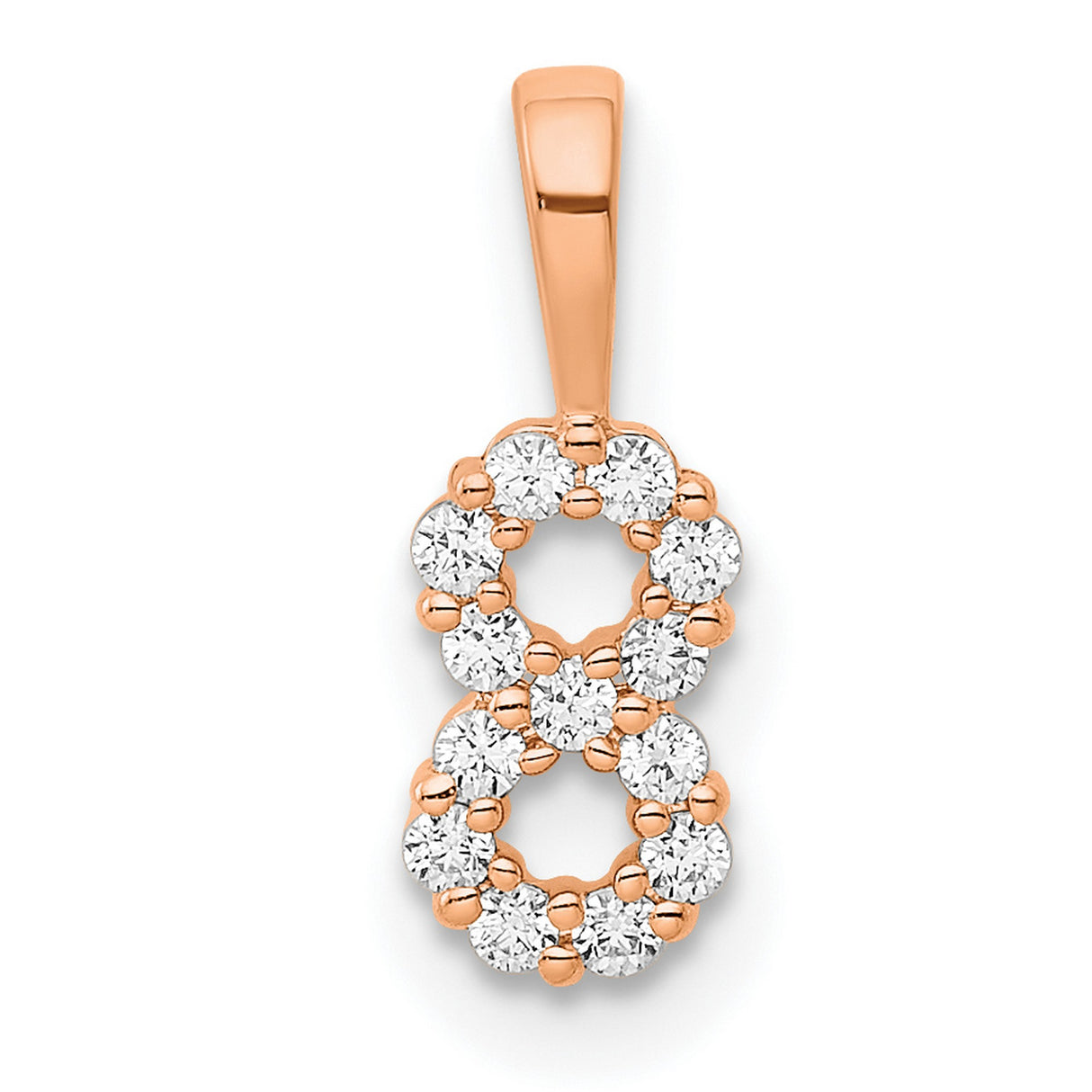 14k Rose Gold Infinity Pendant with Double Loop Design and Round White Diamonds