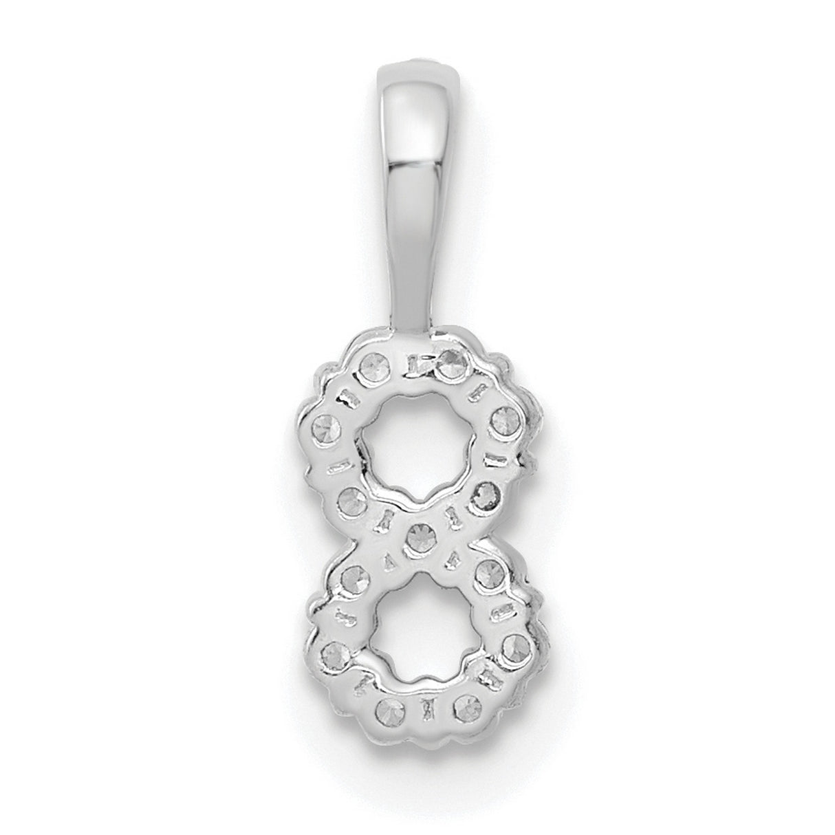 14k White Gold Infinity Pendant with Double Circle Design, Diamond Accent, Symbol of Eternal Love