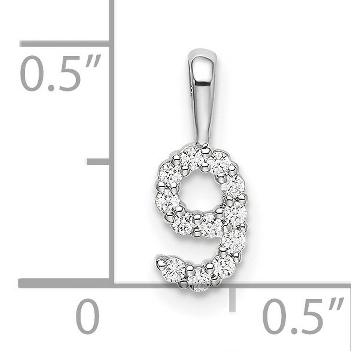14k White Gold Number 9 Pendant with Diamond Accents, Symbolic Charm for Women or Unisex Wear