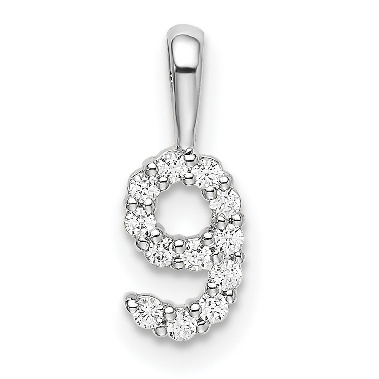 14k White Gold Number 9 Pendant with Diamond Accents, Symbolic Charm for Women or Unisex Wear