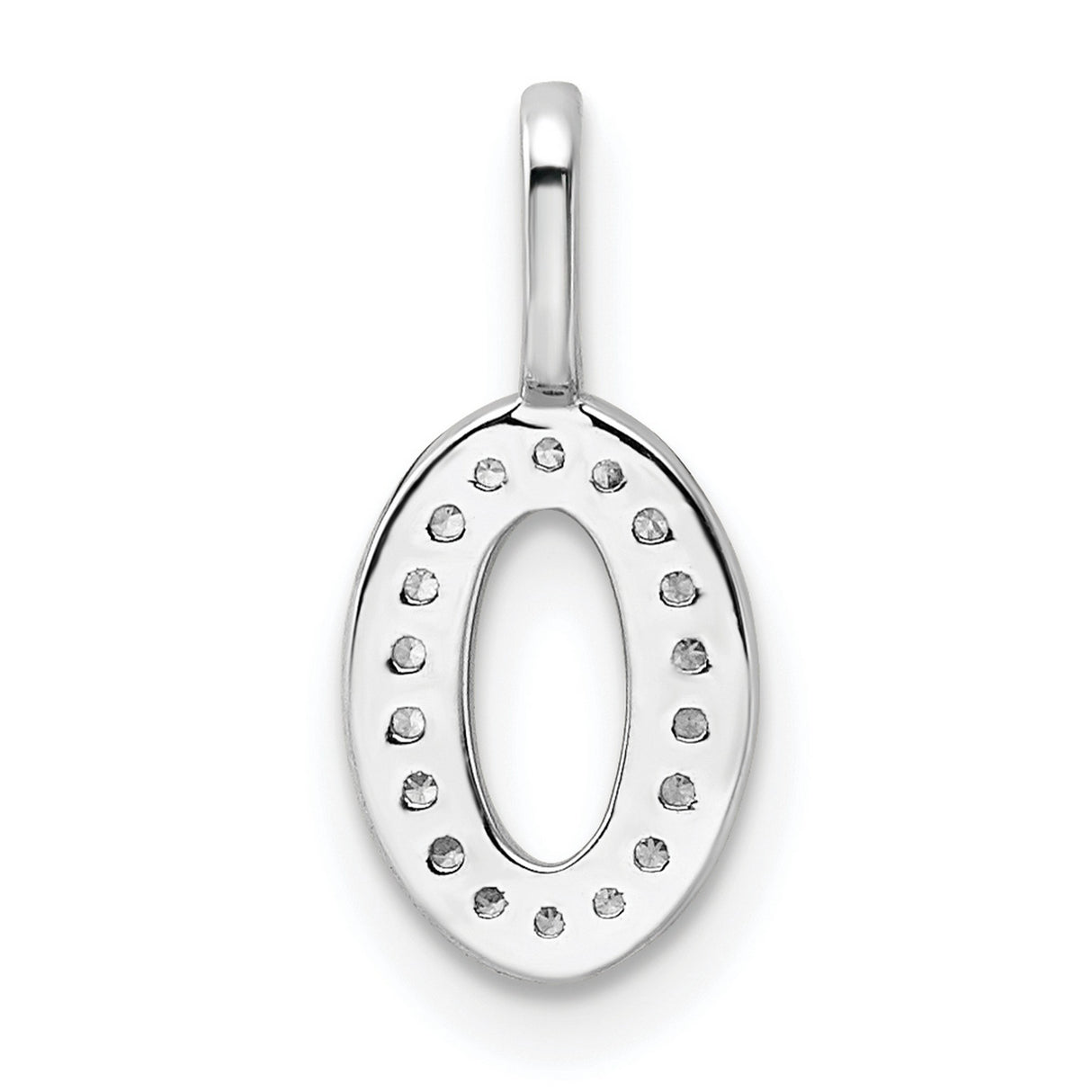 14k White Gold Number 0 Pendant with Pavé Diamonds, Oval Zero Charm