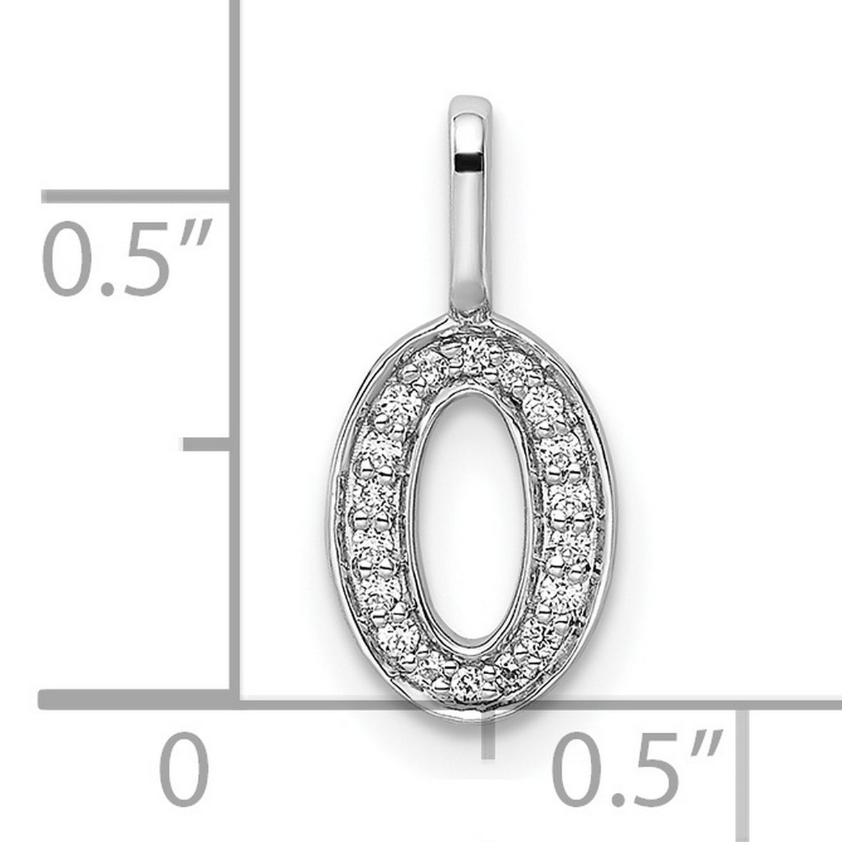 14k White Gold Number 0 Pendant with Pavé Diamonds, Oval Zero Charm