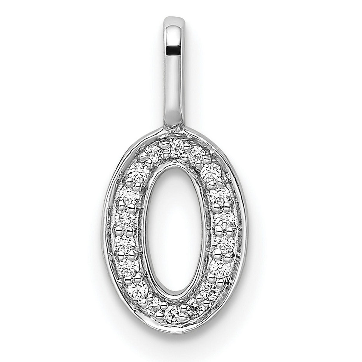 14k White Gold Number 0 Pendant with Pavé Diamonds, Oval Zero Charm