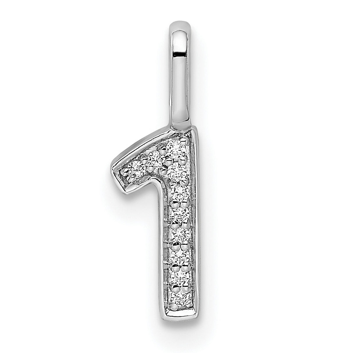 14k White Gold Number One Pendant with Diamond Accents, Pavé Set Charm, Polished Finish