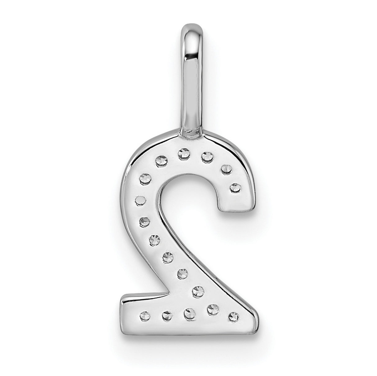 14k White Gold Number 2 Pendant with Pavé Cubic Zirconia, Unisex Sports Charm
