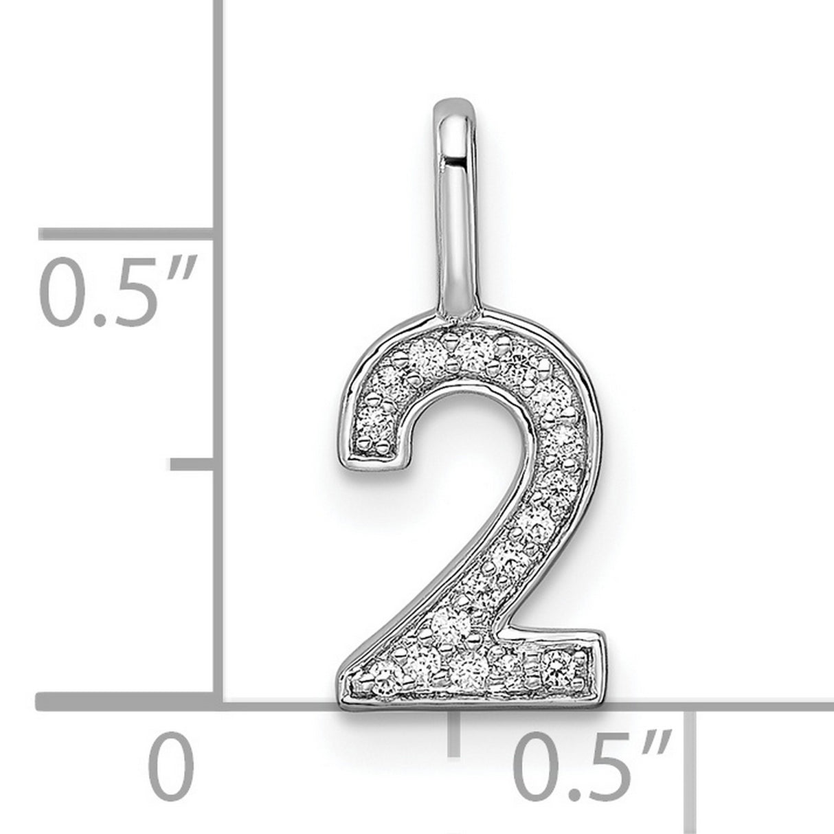 14k White Gold Number 2 Pendant with Pavé Cubic Zirconia, Unisex Sports Charm