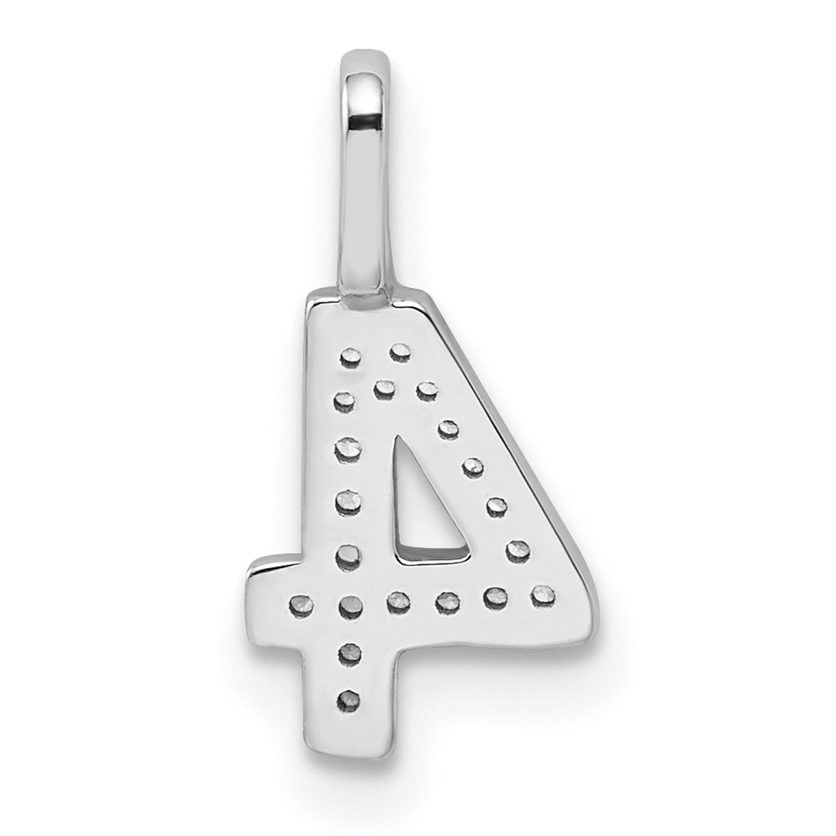 14k White Gold Number 4 Pendant with Pavé Cubic Zirconia, Unisex Numeric Charm
