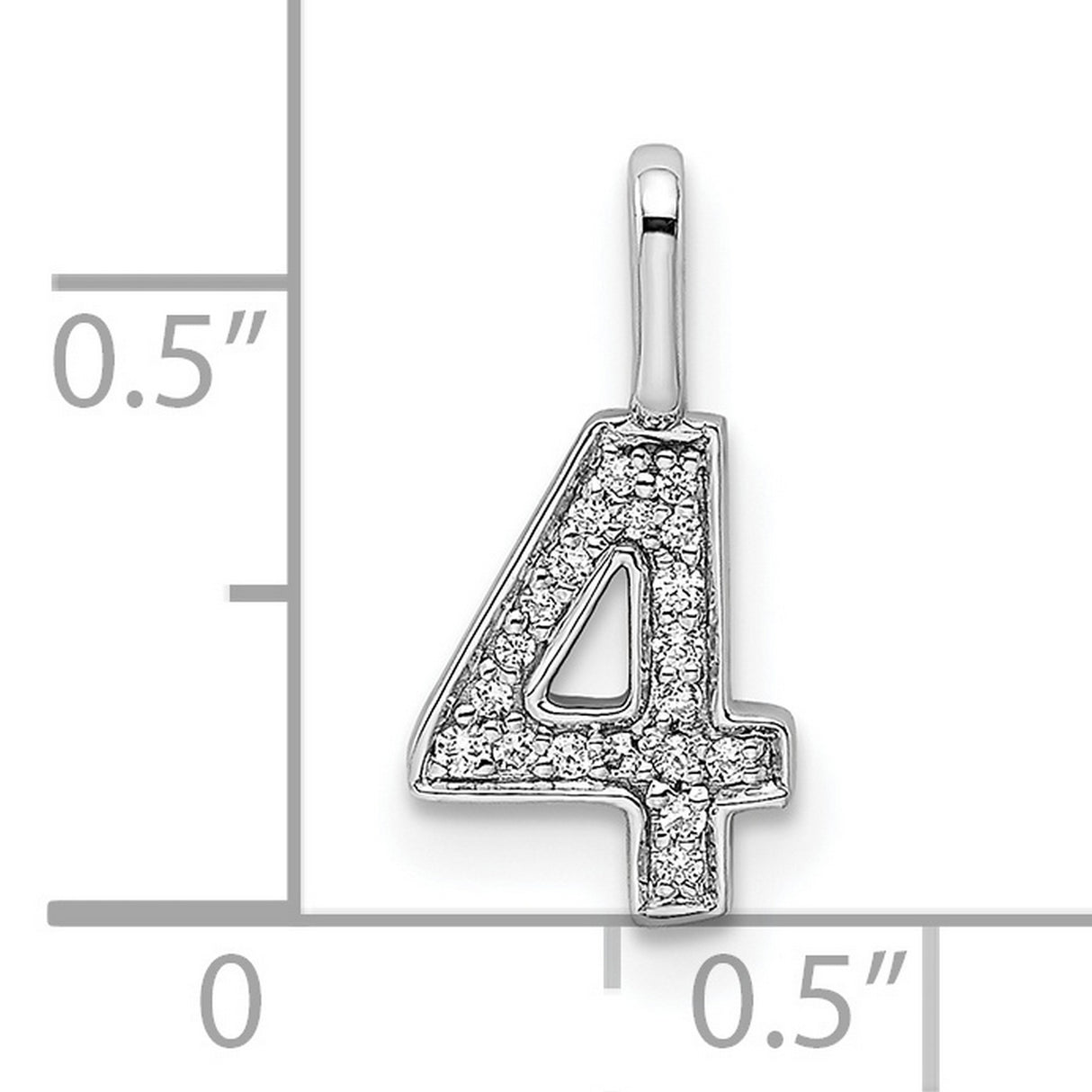 14k White Gold Number 4 Pendant with Pavé Cubic Zirconia, Unisex Numeric Charm