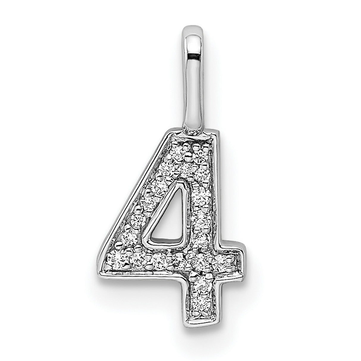 14k White Gold Number 4 Pendant with Pavé Cubic Zirconia, Unisex Numeric Charm