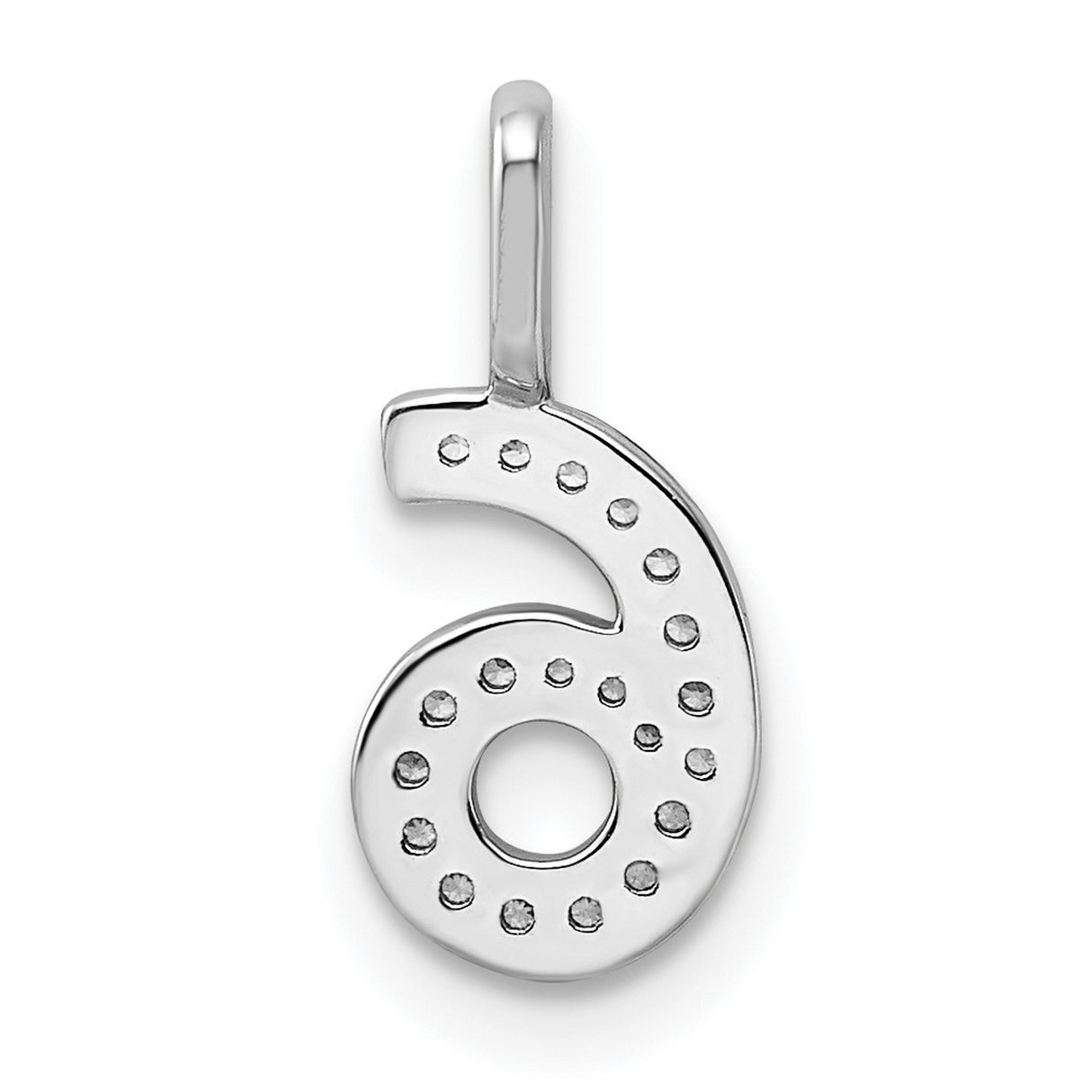 14k White Gold Number 6 Pendant with Pavé Diamond Accents, Lucky Numerology Charm