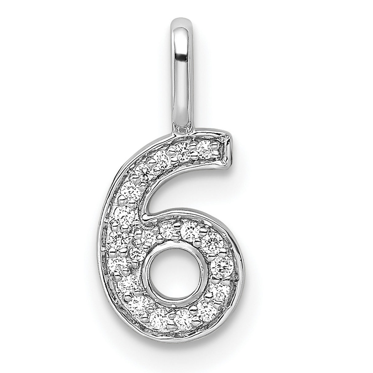 14k White Gold Number 6 Pendant with Pavé Diamond Accents, Lucky Numerology Charm