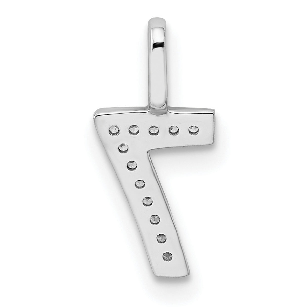 14k White Gold Number Seven Pendant with Diamond Accents, Pavé Finish, Lucky Numerology Charm