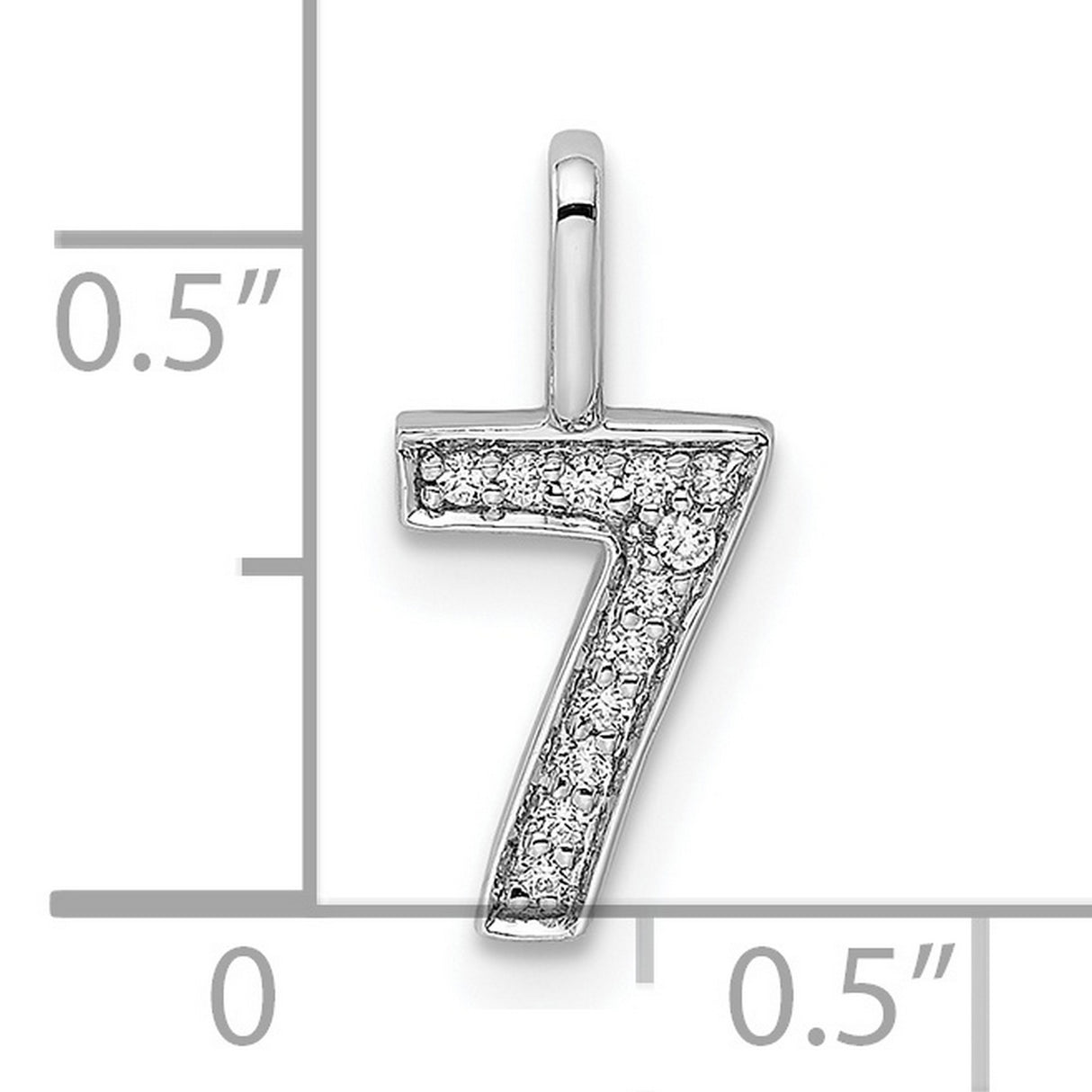 14k White Gold Number Seven Pendant with Diamond Accents, Pavé Finish, Lucky Numerology Charm