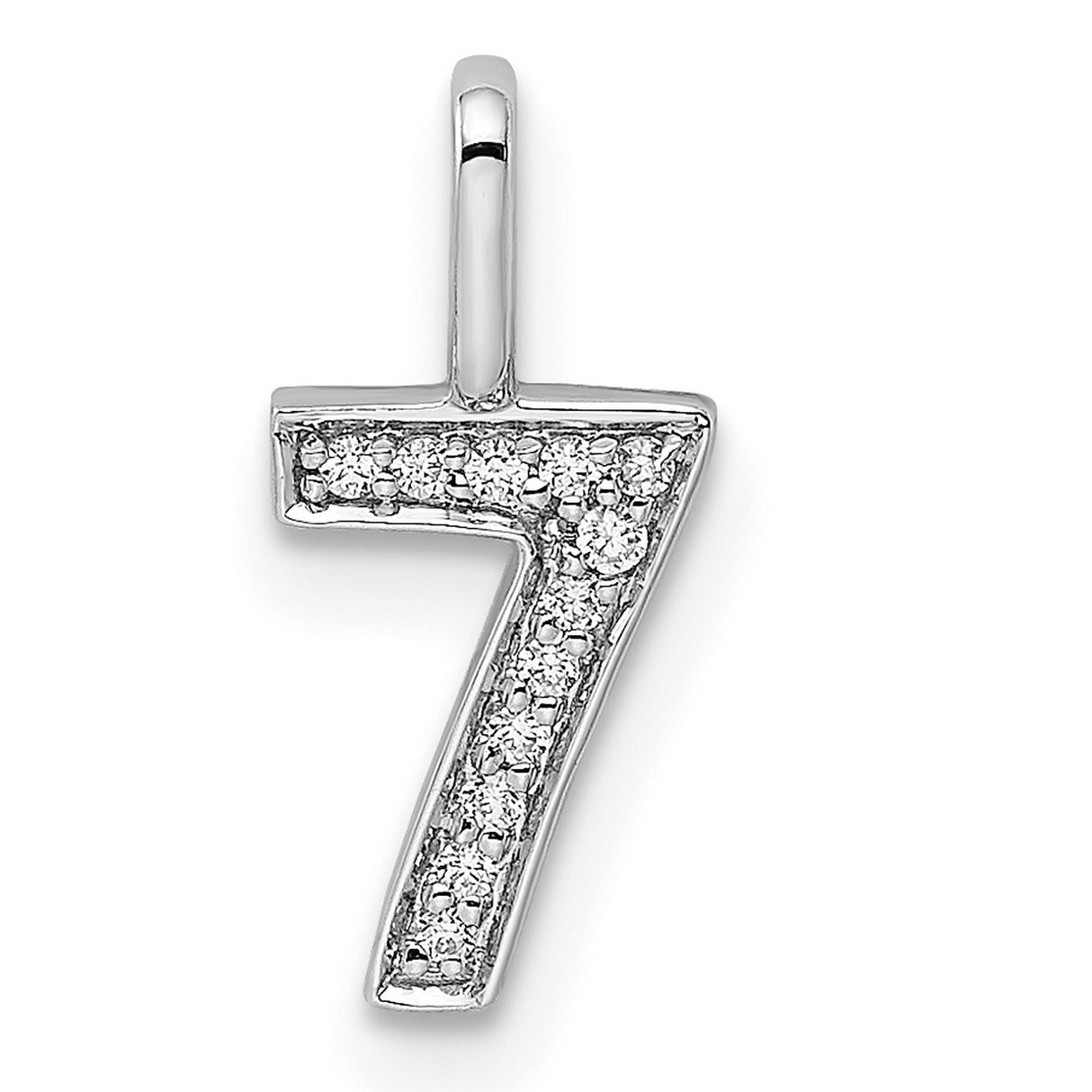 14k White Gold Number Seven Pendant with Diamond Accents, Pavé Finish, Lucky Numerology Charm