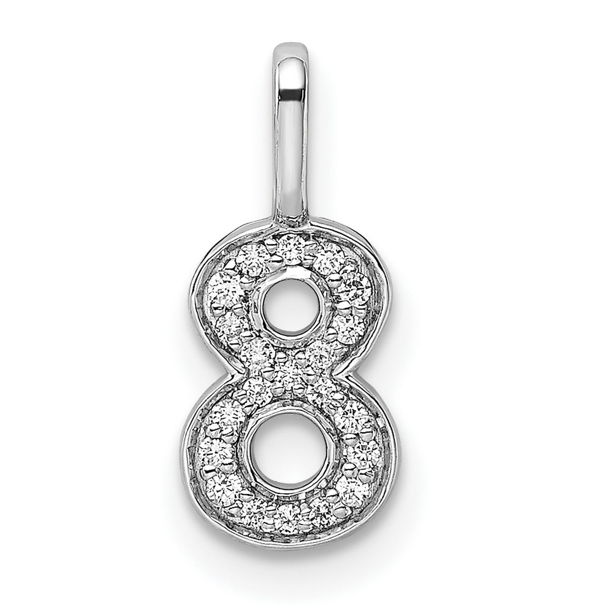 14k White Gold Number 8 Pendant with Pavé Diamonds, Infinity Charm for Women or Unisex Wear