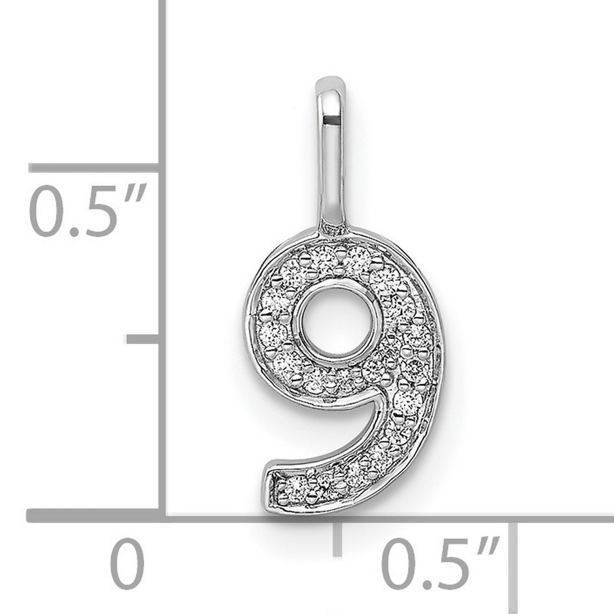14k White Gold Number 9 Pendant Charm with Diamond Accents, Pavé Set, Unisex Jewelry