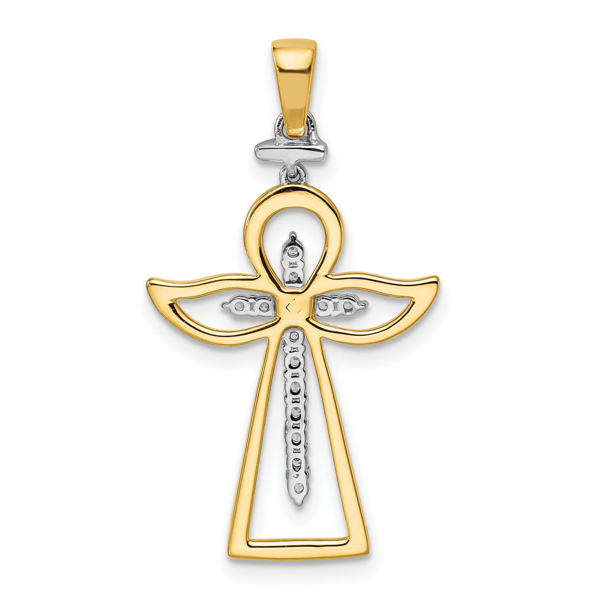 14k Two-Tone Gold Diamond Cross Pendant with Angel Wings and Halo Design