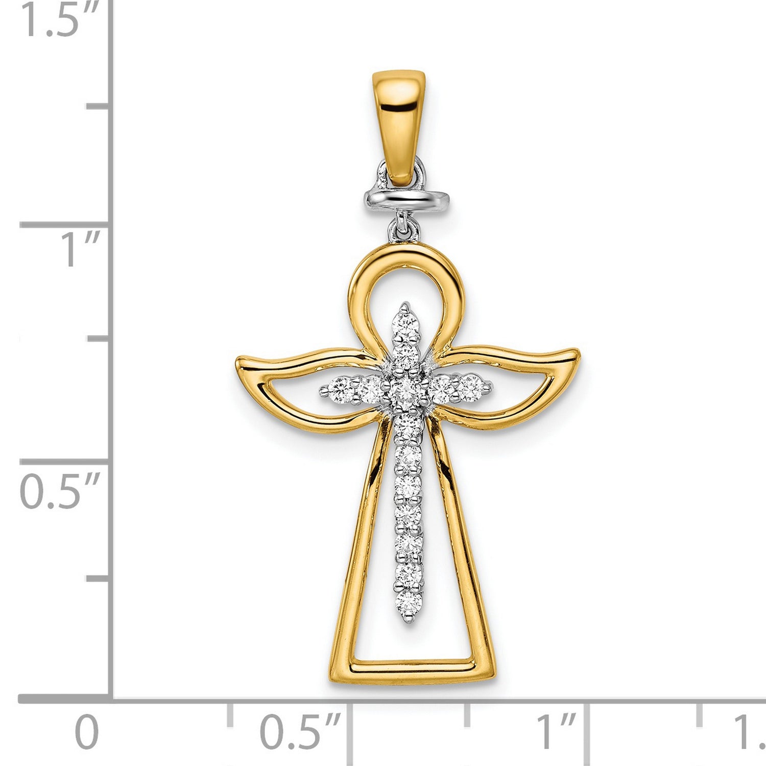 14k Two-Tone Gold Diamond Cross Pendant with Angel Wings and Halo Design