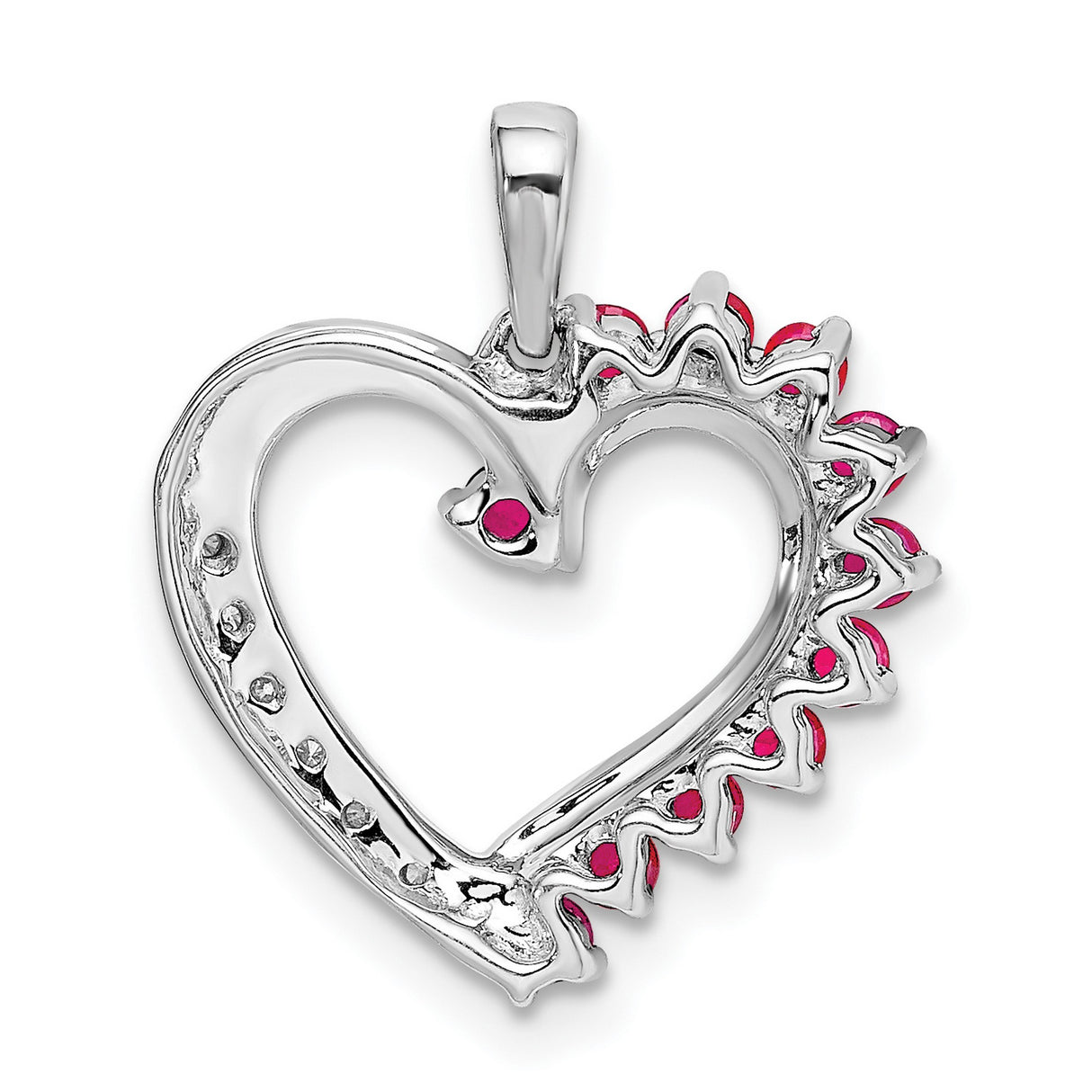 14k White Gold Heart Pendant with Ruby and Diamond Accents for Women