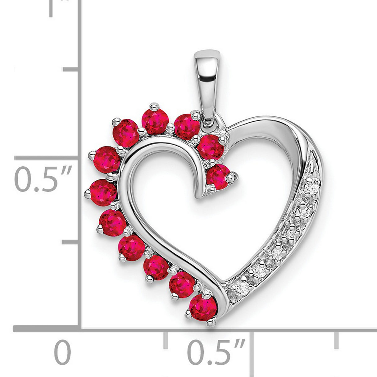 14k White Gold Heart Pendant with Ruby and Diamond Accents for Women