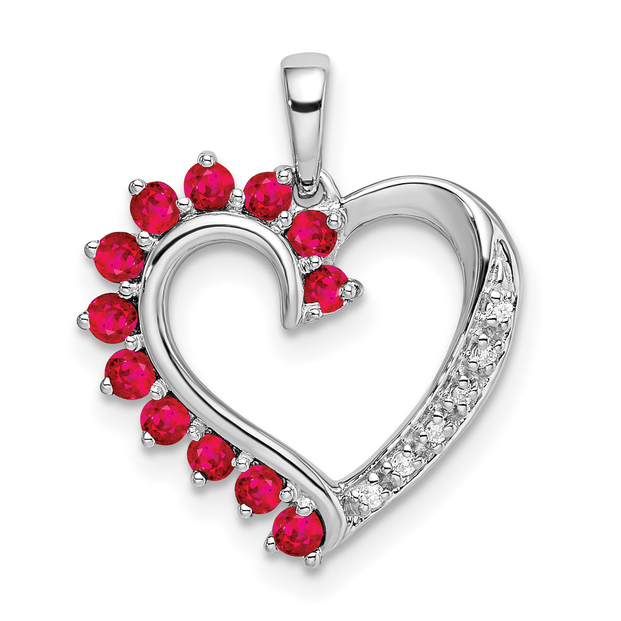 14k White Gold Heart Pendant with Ruby and Diamond Accents for Women