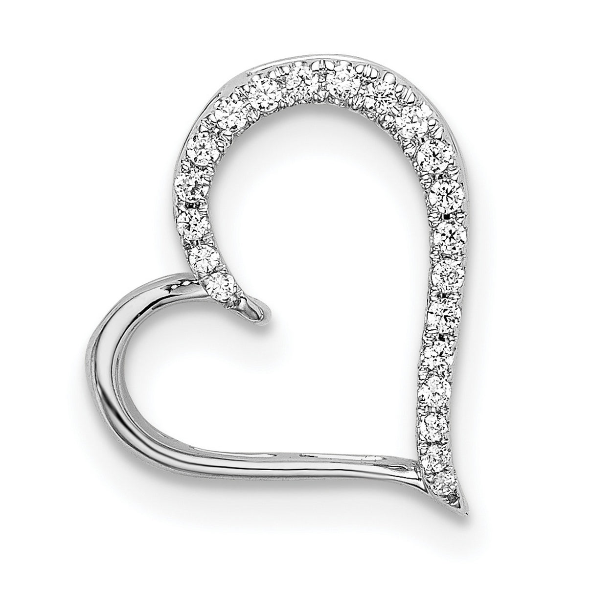 14k White Gold Heart Pendant with Diamond Accents, Open Heart Design for Women