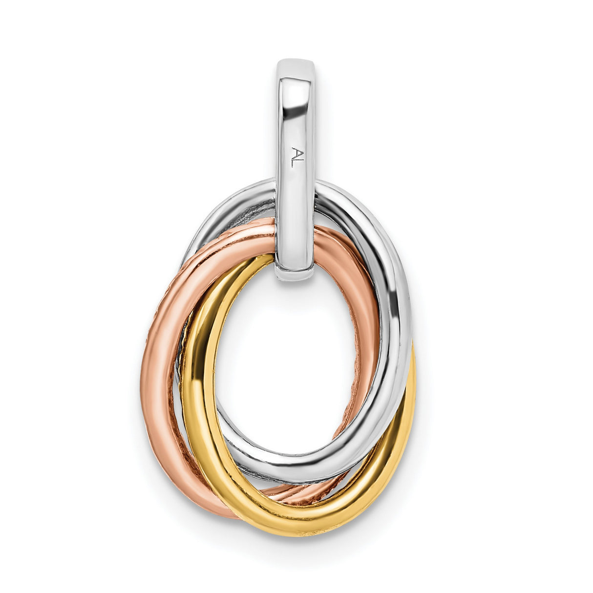 14k Tri-Color Gold Oval Pendant with Diamond Accent, Intertwined Loop Design