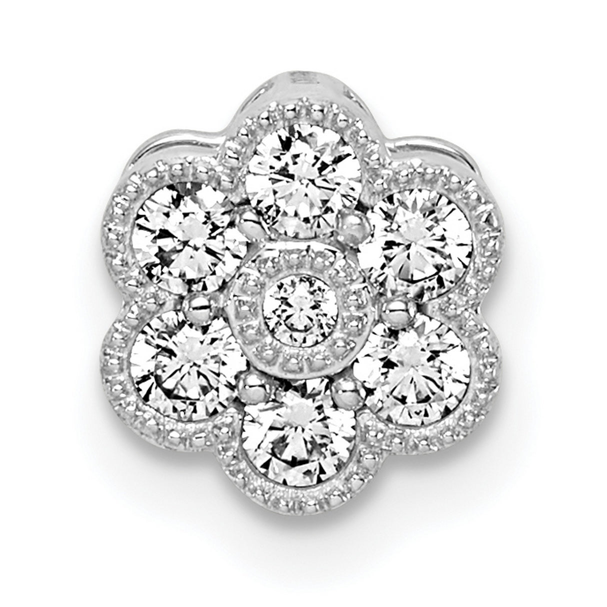 14k White Gold Diamond Pendant, Floral Cluster Design for Women