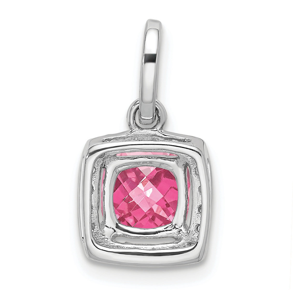 14k White Gold Pendant with Cushion Cut Pink Tourmaline and Diamond Halo