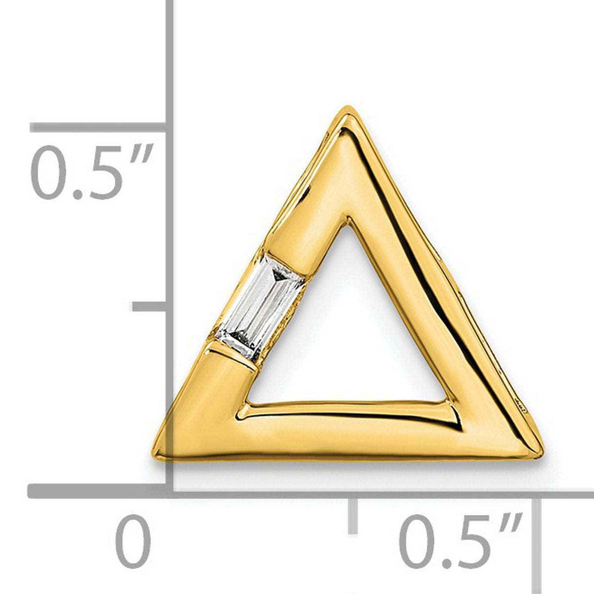 14k Yellow Gold Triangle Pendant with Baguette Diamond Accent, Modern Geometric Design
