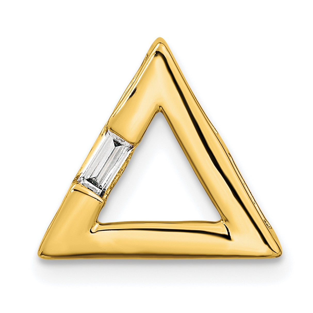 14k Yellow Gold Triangle Pendant with Baguette Diamond Accent, Modern Geometric Design